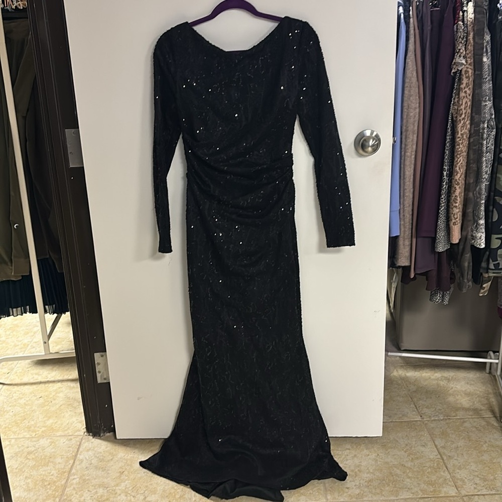 Talbot Runhof Sequin Modest Rushed Formal Maxi Dress